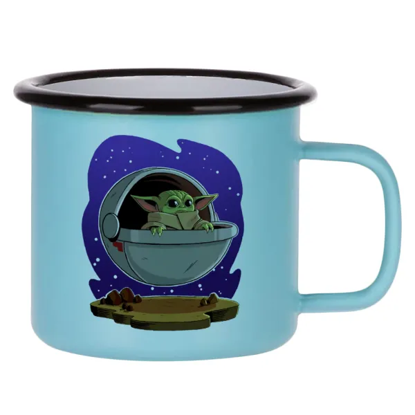 Baby Yoda mandalorian — Κούπα Μεταλλική εμαγιέ ΜΑΤ σιέλ 360ml