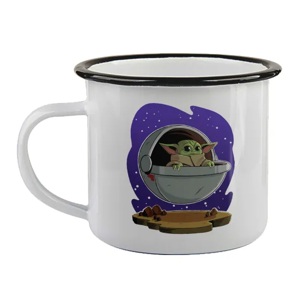 Baby Yoda mandalorian — Κούπα εμαγιέ με μαύρο χείλος 360ml