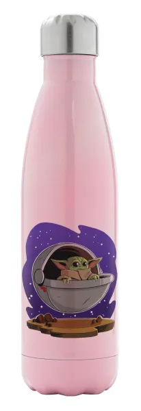 Baby Yoda mandalorian — Metal mug thermos Pink Iridiscent (Stainless steel), double wall, 500ml
