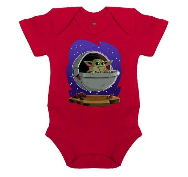 Baby Yoda mandalorian — Βρεφικό φορμάκι μωρού,ΚΟΚΚΙΝΟ, 100% Organic Cotton, κοντομάνικο