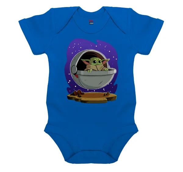Baby Yoda mandalorian — Short-sleeve baby bodysuit, cobalt blue, 100% organic cotton