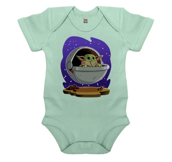 Baby Yoda mandalorian — Βρεφικό φορμάκι μωρού, 0-18 μηνών, mint, 100% Organic Cotton, κοντομάνικο