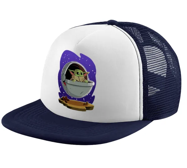 Baby Yoda mandalorian — Καπέλο Ενηλίκων Soft Trucker με Δίχτυ Dark Blue/White (POLYESTER, ΕΝΗΛΙΚΩΝ, UNISEX, ONE SIZE)