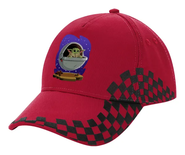 Baby Yoda mandalorian — Adult Cap RACING Ultimate Red/Black, (100% COTTON DRILL, ADULT, UNISEX, ONE SIZE ADULT)