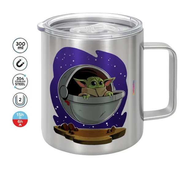 Baby Yoda mandalorian — Double-walled stainless steel mug 300ml with temperature-retaining lid