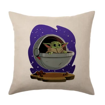 Baby Yoda mandalorian, Μαξιλάρι καναπέ ΛΙΝΟ 40x40cm περιέχεται το  γέμισμα