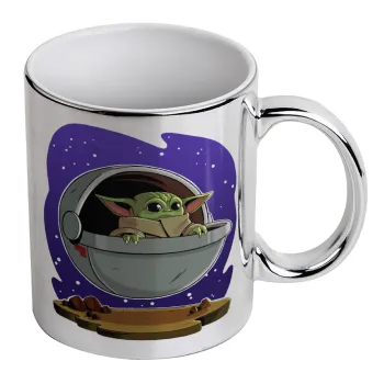 Baby Yoda mandalorian, Mug ceramic, silver mirror, 330ml