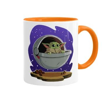 Baby Yoda mandalorian, Κούπα χρωματιστή πορτοκαλί, κεραμική, 330ml
