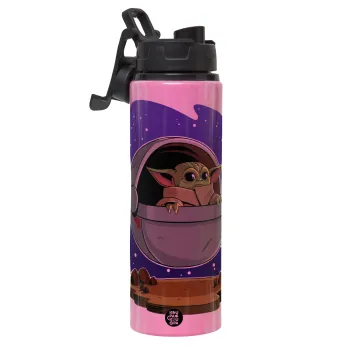 Baby Yoda mandalorian, Metallic water bottle with safety lid, 850ml aluminum
