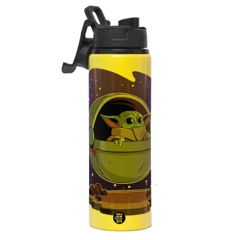 Baby Yoda mandalorian, Μεταλλικό παγούρι νερού με καπάκι ασφαλείας, αλουμινίου 850ml