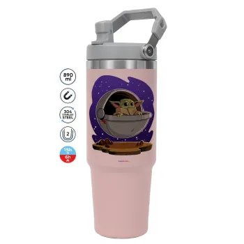 Baby Yoda mandalorian, Pink color, 890ml (30oz) stainless Steel Tumbler with Handle
