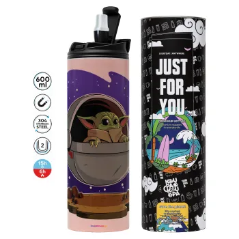 Baby Yoda mandalorian, Tumbler stainless steel PINK 600ml