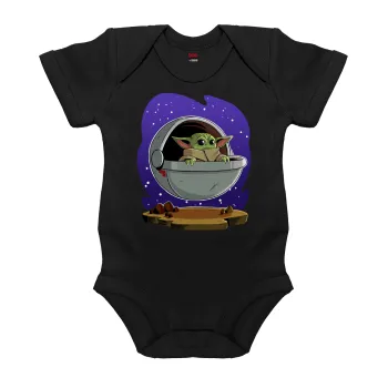 Baby Yoda mandalorian, Βρεφικό φορμάκι μωρού, 0-18 μηνών, ΜΑΥΡΟ, 100% Organic Cotton, κοντομάνικο