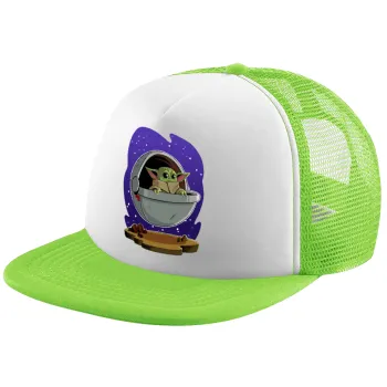 Baby Yoda mandalorian, Child's Soft Trucker Hat with Green/White Mesh (POLYESTER, CHILDREN'S, ONE SIZE)