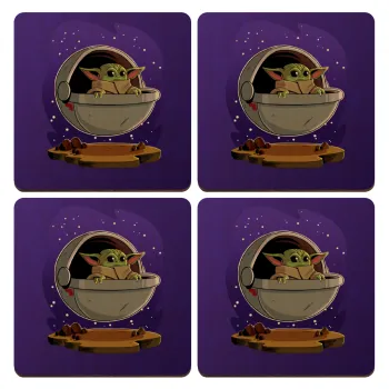 Baby Yoda mandalorian, ΣΕΤ x4 Σουβέρ ξύλινα τετράγωνα plywood (9cm)