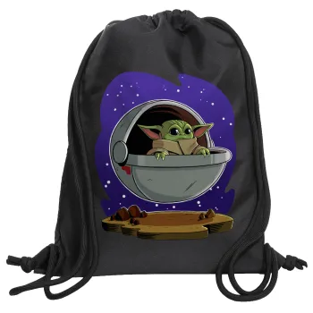 Baby Yoda mandalorian, Backpack pouch GYMBAG Black, with pocket (40x48cm) & thick cords