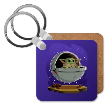 Baby Yoda mandalorian, Μπρελόκ Ξύλινο τετράγωνο MDF
