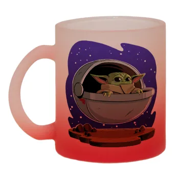 Baby Yoda mandalorian, Κούπα γυάλινη δίχρωμη με βάση το κόκκινο ματ, 330ml