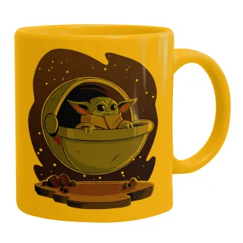 Baby Yoda mandalorian, Ceramic coffee mug yellow, 330ml