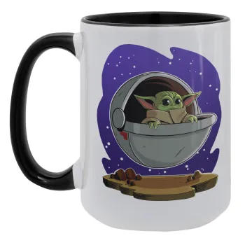 Baby Yoda mandalorian, Κούπα Mega 15oz, κεραμική Μαύρη, 450ml