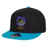 Child's Flat Snapback Hat, Black/Blue (100% COTTON, CHILD, UNISEX, ONE SIZE)