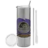 Tumbler stainless steel Silver 600ml, with metal straw & cleaning brush