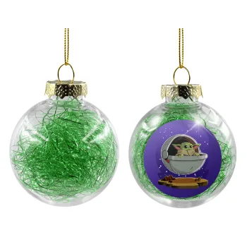 Baby Yoda mandalorian, Transparent Christmas tree ball ornament with green filling 8cm