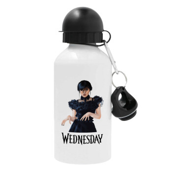 Wednesday Adams, dance with hands, Metal water bottle, White, aluminum 500ml