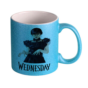 Wednesday Adams, dance with hands, Κούπα Σιέλ Glitter που γυαλίζει, κεραμική, 330ml