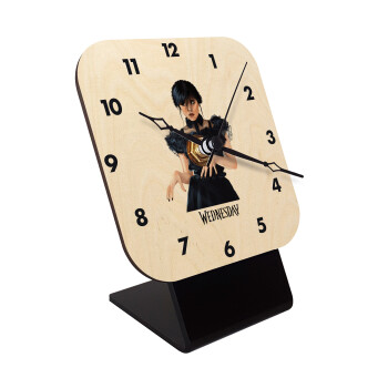 Wednesday Adams, dance with hands, Quartz Table clock in natural wood (10cm)