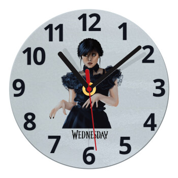 Wednesday Adams, dance with hands, Ρολόι τοίχου γυάλινο (20cm)