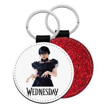 Wednesday Adams, dance with hands, Μπρελόκ Δερματίνη, στρογγυλό ΚΟΚΚΙΝΟ (5cm)