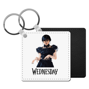 Wednesday Adams, dance with hands, Μπρελόκ Δερματίνη, τετράγωνο ΜΑΥΡΟ (5x5cm)