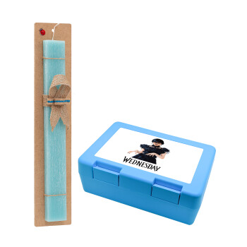 Wednesday Adams, dance with hands, Easter Set, children's snack container BLUE & Easter aromatic flat candle (30cm) (TURQUOISE)