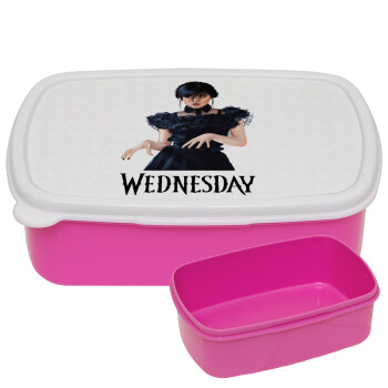 Wednesday Adams, dance with hands, ΡΟΖ παιδικό δοχείο φαγητού (lunchbox) πλαστικό (BPA-FREE) Lunch Βox M18 x Π13 x Υ6cm