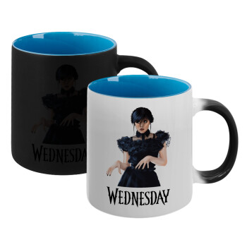Wednesday Adams, dance with hands, Κούπα Μαγική εσωτερικό μπλε, κεραμική 330ml που αλλάζει χρώμα με το ζεστό ρόφημα