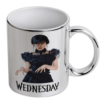 Wednesday Adams, dance with hands, Κούπα κεραμική, ασημένια καθρέπτης, 330ml