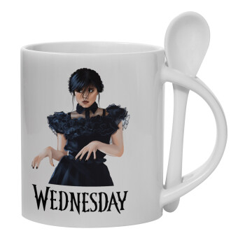 Wednesday Adams, dance with hands, Ceramic coffee mug with Spoon, 330ml (1pcs)