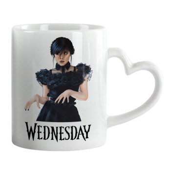 Wednesday Adams, dance with hands, Mug heart handle, ceramic, 330ml