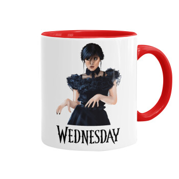 Wednesday Adams, dance with hands, Mug colored red, ceramic, 330ml