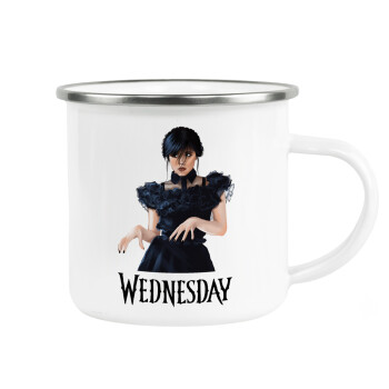 Wednesday Adams, dance with hands, Metallic enamel cup white 360ml