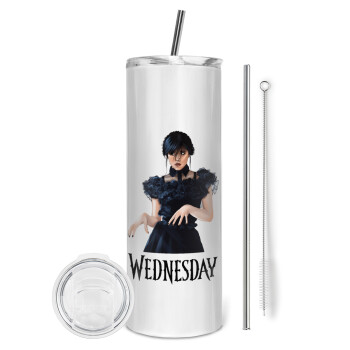 Wednesday Adams, dance with hands, Eco friendly stainless steel tumbler 600ml, with metal straw & cleaning brush