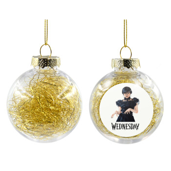 Wednesday Adams, dance with hands, Χριστουγεννιάτικη μπάλα δένδρου διάφανη με χρυσό γέμισμα 8cm