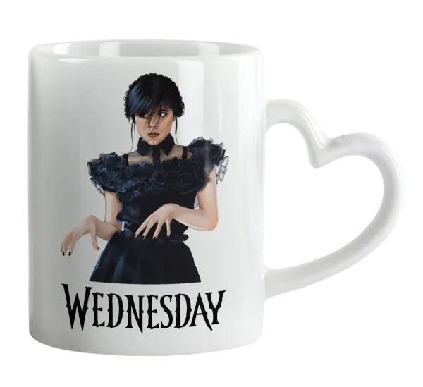 Wednesday Adams — Κούπα καρδιά χερούλι λευκή, κεραμική, 330ml
