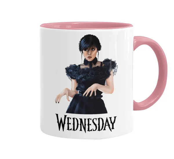 Wednesday Adams — Mug colored pink, ceramic, 330ml