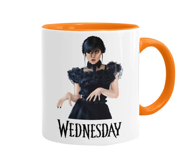 Wednesday Adams — Mug colored orange, ceramic, 330ml