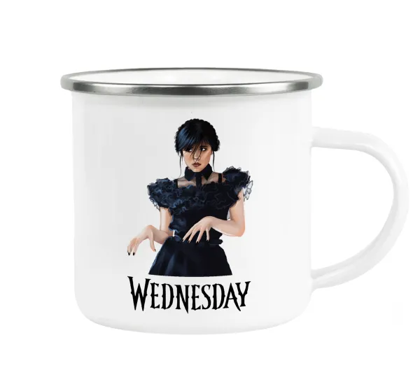 Wednesday Adams — Metallic enamel cup white 360ml