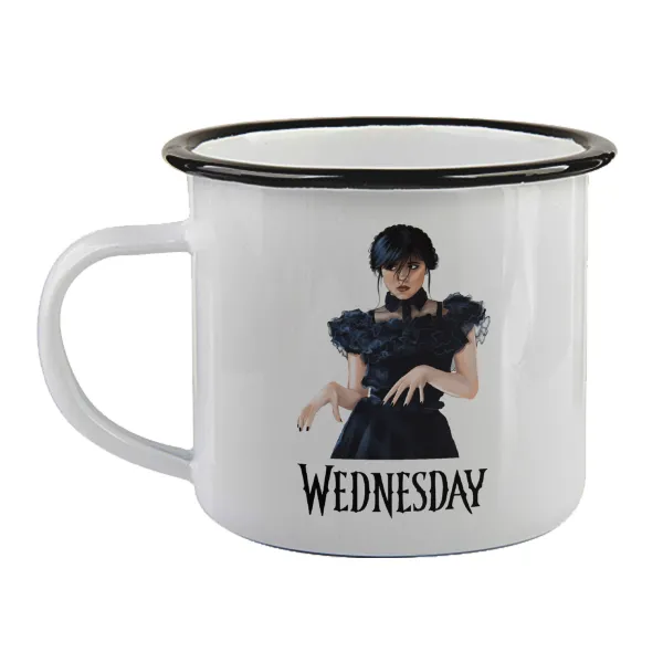 Wednesday Adams — Enamel mug with black rim, 360ml