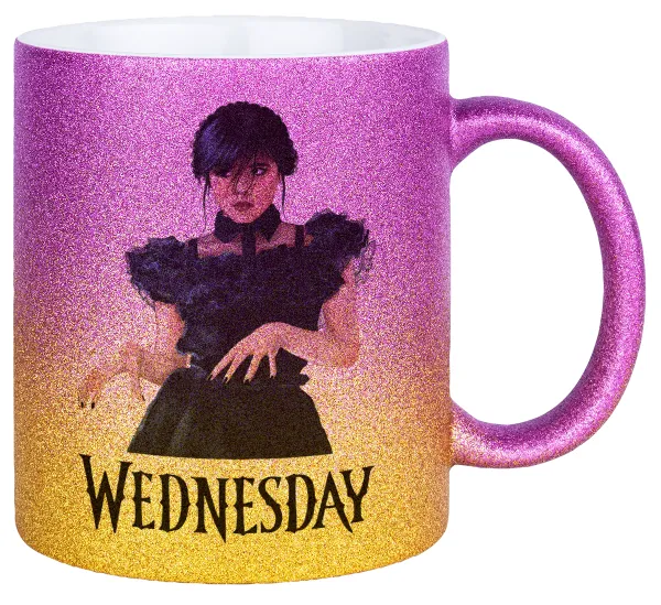 Wednesday Adams — Κούπα Χρυσή/Ροζ Glitter, κεραμική, 330ml