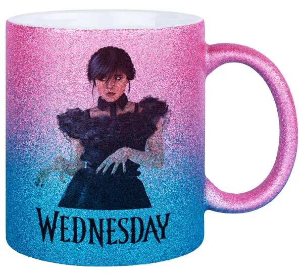 Wednesday Adams — Κούπα Χρυσή/Μπλε Glitter, κεραμική, 330ml